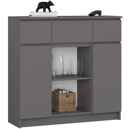 Komoda K100, 2 durys ir 3 stalčiai, pilkos spalvos, 101 × 98 × 35 cm