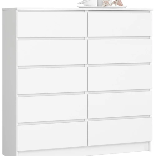 Komoda K120, 10 stalčių, baltos spalvos, 120 × 121 × 40 cm