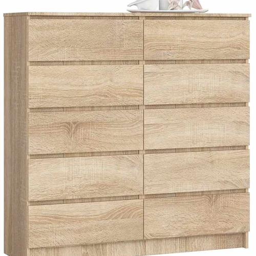 Komoda K120, 10 stalčių, rudos spalvos, 120 × 121 × 40 cm
