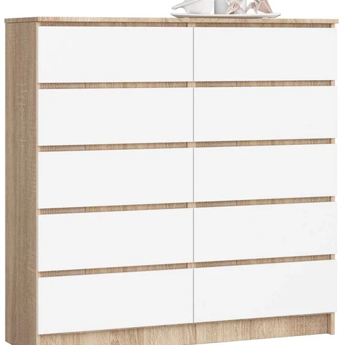 Komoda K120, 10 stalčių, rudos/baltos spalvos, 120 × 121 × 40 cm