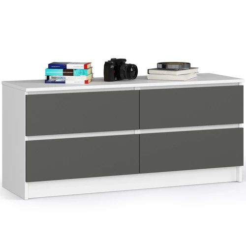 Komoda K120, 4 stalčiai, baltos/pilkos spalvos, 120 × 55 × 40 cm