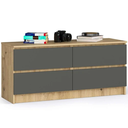 Komoda K120 4SZ, 4 stalčiai, rudos/pilkos spalvos, 120 × 55 × 40 cm