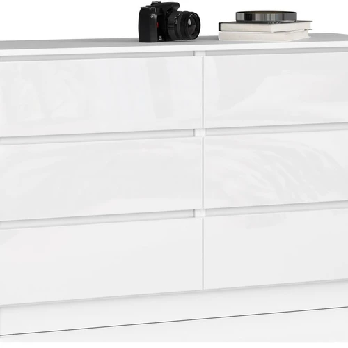 Komoda K120, 6 stalčiai, baltos spalvos, 120 × 77 × 40 cm