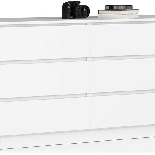 Komoda K120, 6 stalčiai, baltos spalvos, 120 × 77 × 40 cm