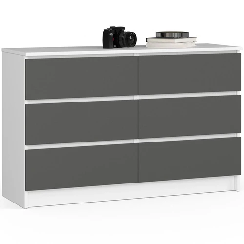Komoda K120, 6 stalčiai, baltos/pilkos spalvos, 120 × 77 × 40 cm