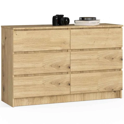 Komoda K120, 6 stalčiai, rudos spalvos, 120 × 77 × 40 cm
