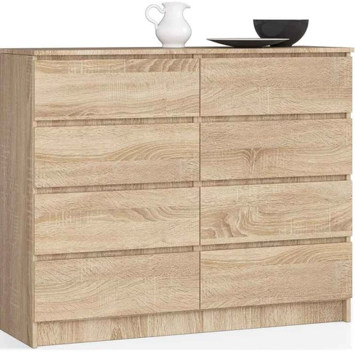 Komoda K120, 8 stalčiai, ąžuolo spalvos, 120 × 99 × 40 cm