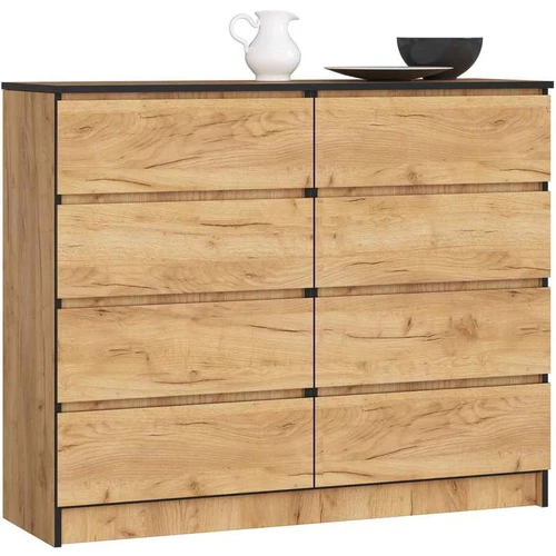 Komoda K120, 8 stalčiai, rudos spalvos, 120 × 99 × 40 cm