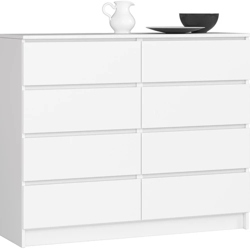 Komoda K120, 8 stalčių, baltos spalvos, 120 × 99 × 40 cm