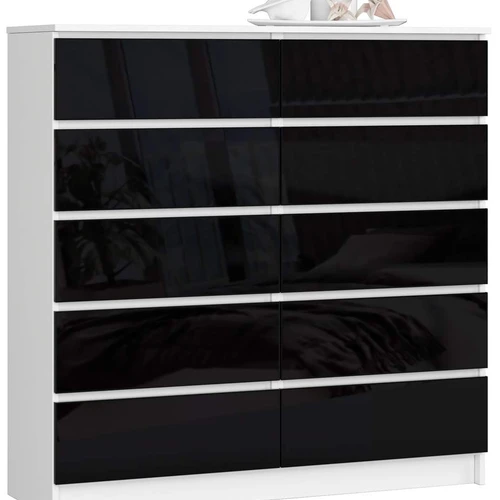 Komoda K120 CLP, 10 stalčių, baltos/juodos spalvos, 120 × 121 × 40 cm