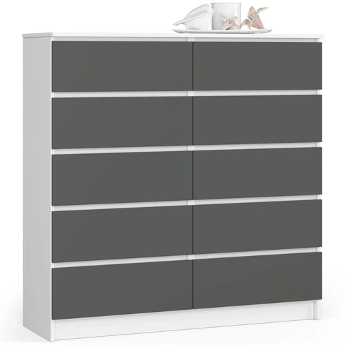 Komoda K120 CLP, 10 stalčių, baltos/pilkos spalvos, 120 × 121 × 40 cm