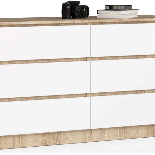 Komoda K120 CLP, 6 stalčių, baltos/rudos spalvos, 120 × 77 × 40 cm