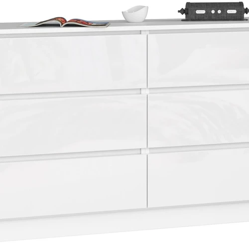 Komoda K140, 6 stalčiai, baltos spalvos, 138 × 77 × 40 cm