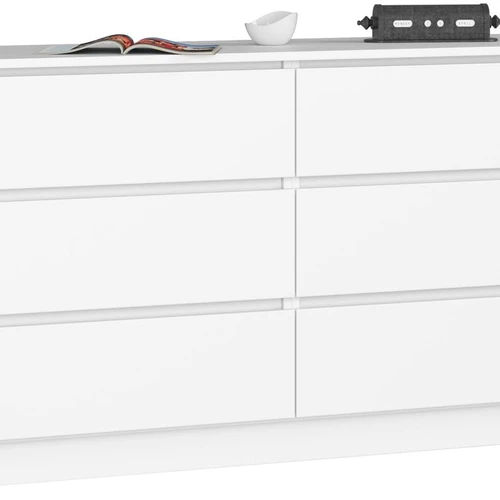 Komoda K140, 6 stalčių, baltos spalvos, 138 × 77 × 40 cm