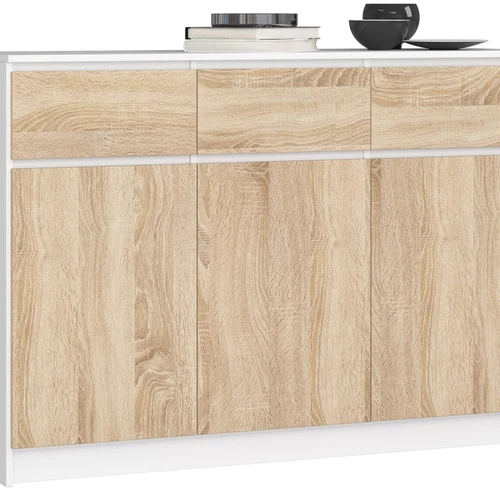 Komoda K140 su 3-imis stalčiais, baltos/ąžuolo spalvos