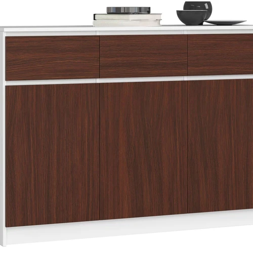 Komoda K140 su 3-imis stalčiais, baltos/tamsiai rudos spalvos