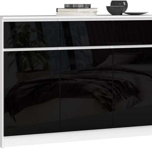 Komoda K140 su 3-imis stalčiais, blizgios baltos/juodos spalvos