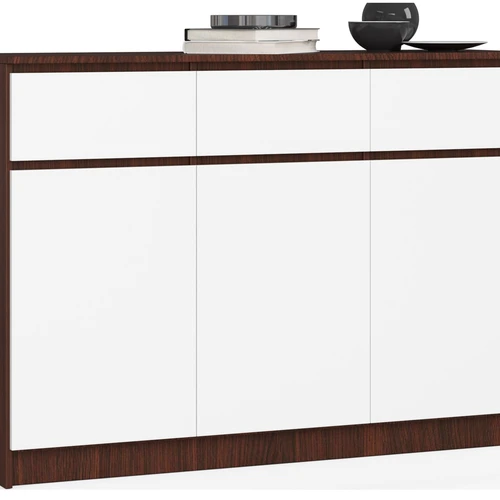 Komoda K140 su 3-imis stalčiais, tamsiai rudos/baltos spalvos