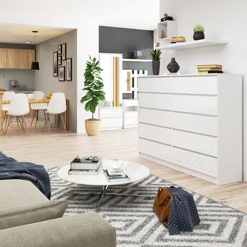 Moderni balta komoda su blizgiu dekoru ir atsparia danga