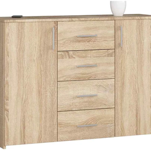 Komoda K45, 4 stalčiai, 2 durelės, rudos spalvos, 110 × 80 × 35 cm