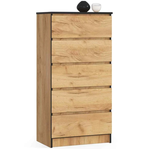 Komoda K60, 5 stalčiai, rudos spalvos, 60 × 121 × 40 cm