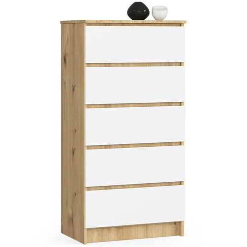 Komoda K60, 5 stalčių, rudos/baltos spalvos, 60 × 121 × 40 cm