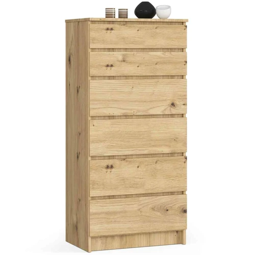 Komoda K60, 6 stalčiai, rudos spalvos, 60 × 130 × 40 cm