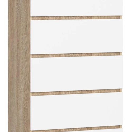 Komoda K60 CLP, 6 stalčių, baltos/rudos spalvos, 60 × 130 × 40 cm