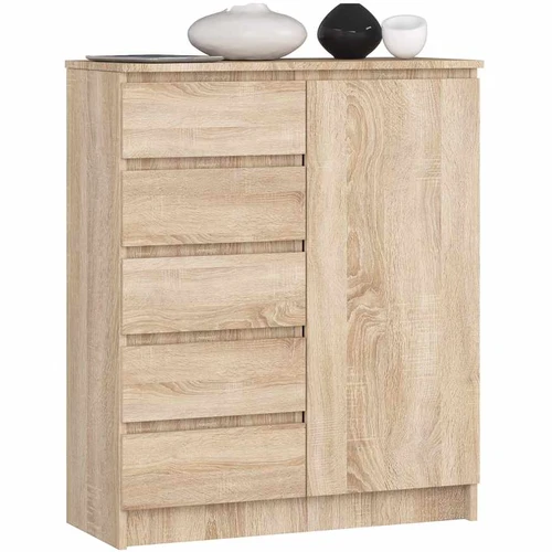 Komoda K80 1D 5SZ, 1 durelės, 5 stalčiai, rudos spalvos, 80 × 97 × 35 cm