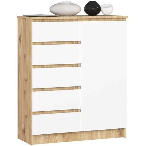 Komoda K80 1D 5SZ, 1 durelės, 5 stalčiai, rudos/baltos spalvos, 80 × 97 × 35 cm
