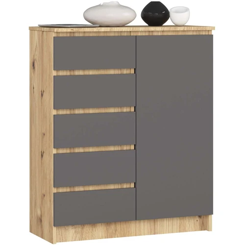 Komoda K80 1D 5SZ, 1 durelės, 5 stalčiai, rudos/pilkos spalvos, 80 × 97 × 35 cm