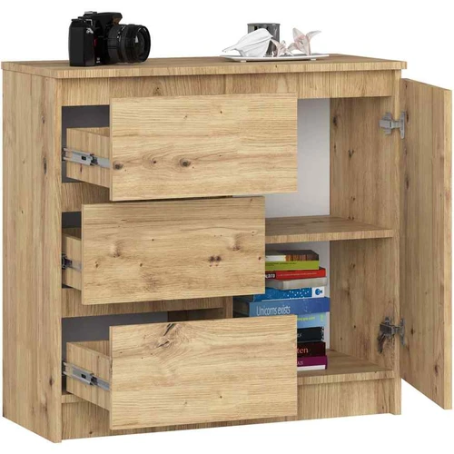 Komoda K80 JERRY, su 1 durelėmis ir 3 stalčiais, rudos spalvos, 80 × 77 × 35 cm - Komodos, šoninės spintelės