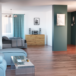 Moderni komoda su PVC apdaila ir ritininiais bėgeliais