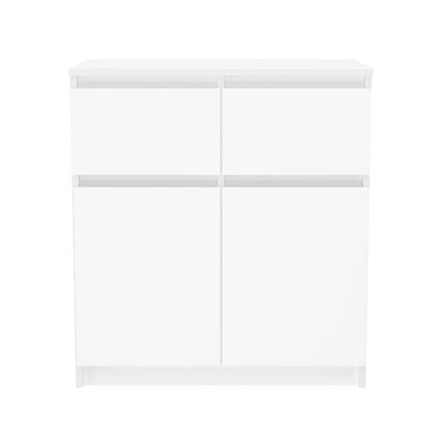 Moderni balta komoda su ABS kraštų apdaila ir ritininiais bėgeliais
