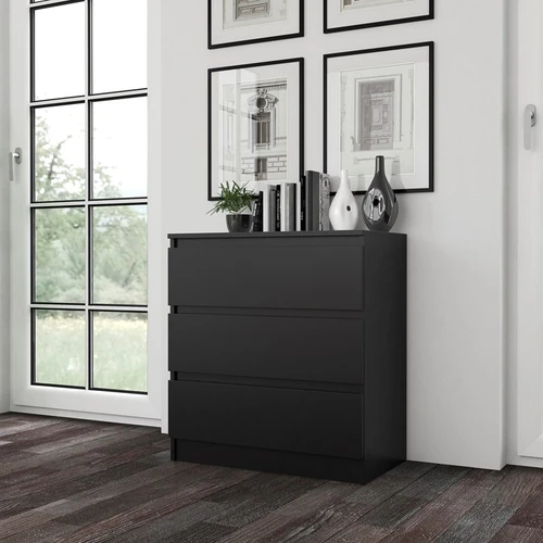 Komoda 77x70x40 cm, juoda, su 3 stalčiais