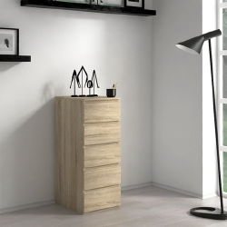 Patogi komoda su 5 stalčiais, tinkanti bet kuriai erdvei