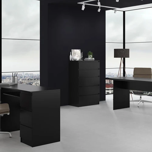 Patvari juoda komoda su 5 stalčiais, 112 cm aukščio