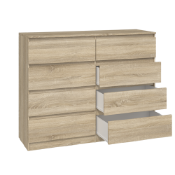 Moderni ąžuolo spalvos komoda su 8 stalčiais