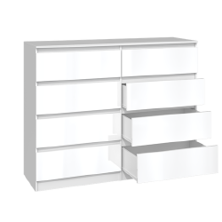 Moderni komoda su blizgia priekine dalimi ir PVC apdaila