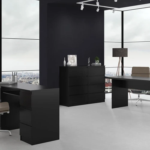 Stilinga 8 stalčių komoda iš MDP, juodos spalvos