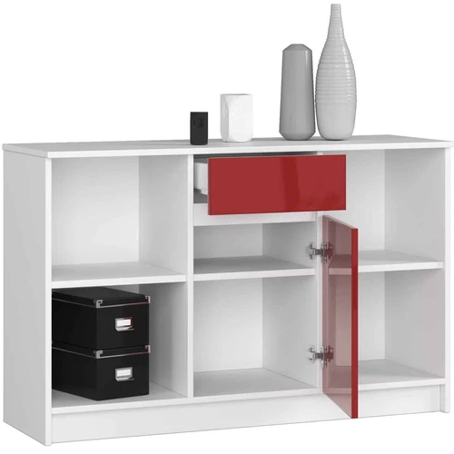 Minimalistinė komoda su atviromis lentynomis