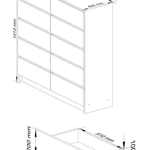 Baltos ir metalo blizgesio komoda K modelis