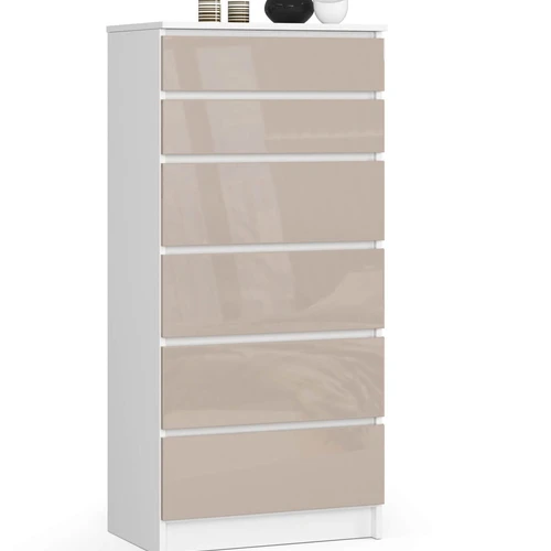 Komoda NORE K120 su 6-iais stalčiais, baltos/kreminės spalvos