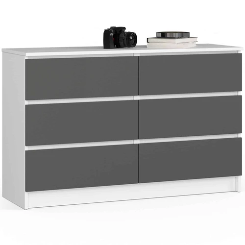 Komoda NORE K120 su 6-iais stalčiais, baltos/pilkos spalvos