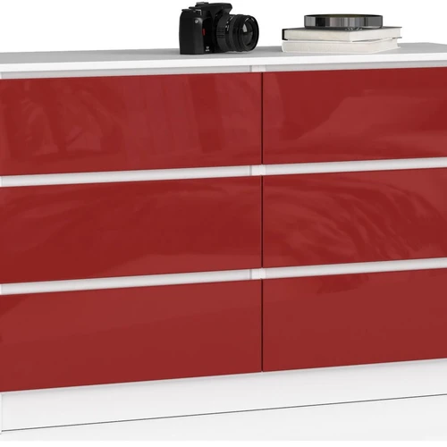 Komoda NORE K120 su 6-iais stalčiais, baltos/raudonos spalvos