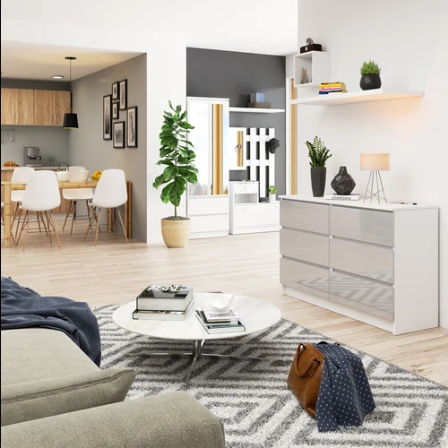 Atspari dilimui komoda su blizgiu dekoru