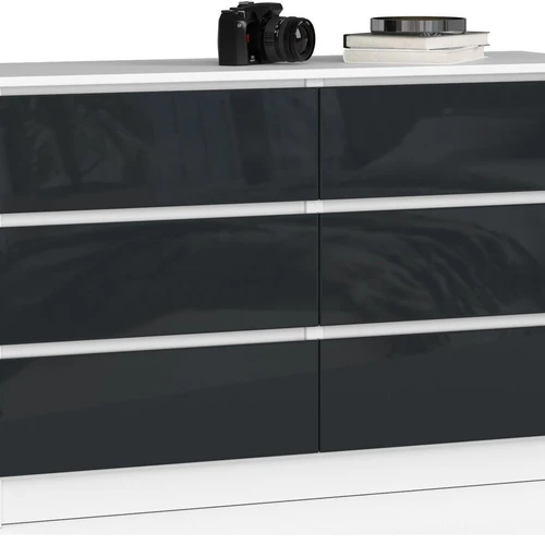 Komoda NORE K120 su 6-iais stalčiais, baltos/tamsiai pilkos spalvos