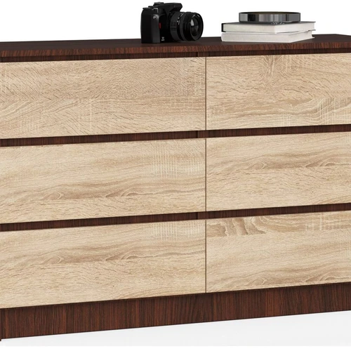 Komoda NORE K120 su 6-iais stalčiais, tamsiai rudos/ąžuolo spalvos