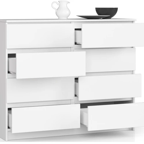 Šiuolaikinė baltos spalvos komoda iš atsparios laminuotos plokštės