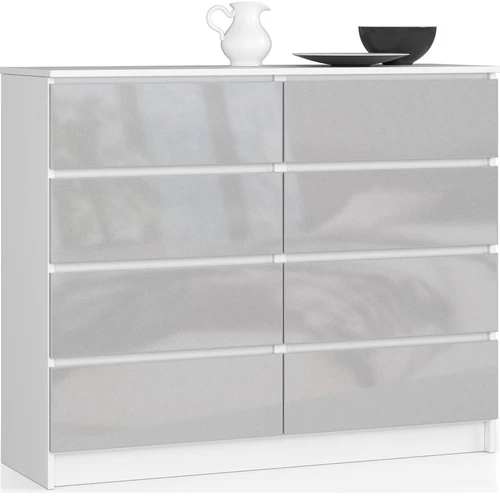 Komoda NORE K120 su 8-iais stalčiais, baltos/šviesiai pilkos spalvos